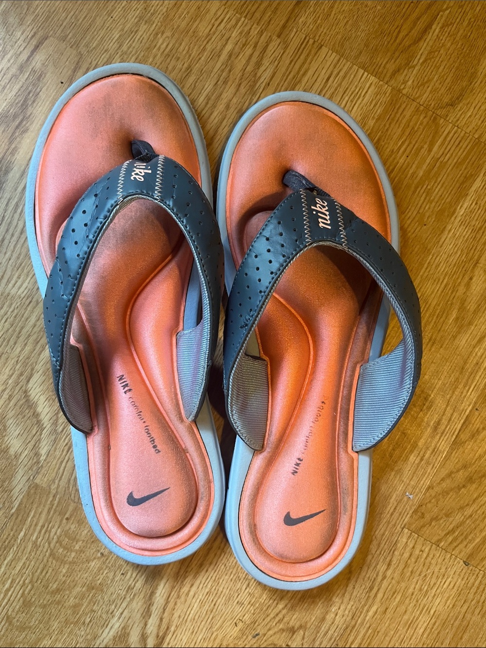 Nike Orange and Black Cushioned Thong Sandals